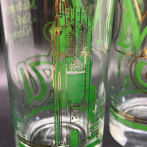 MSU Mich State Green‎ & Gold Trimmed MCM Vintage High Ball Glass Tumblers Set 2 - Picture 4 of 9
